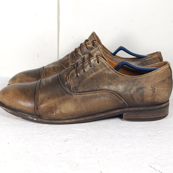 Frye Men's US11,5 Brown Distressed Leather Lace-Up Cap Toe Oxford Shoes - Picture 2 of 16